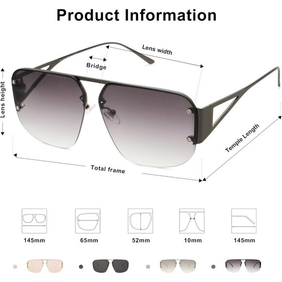 Trendy Aviator Sunglasses Mens Womens Retro Metal Rimless Grey Frame Shades - Picture 5 of 6